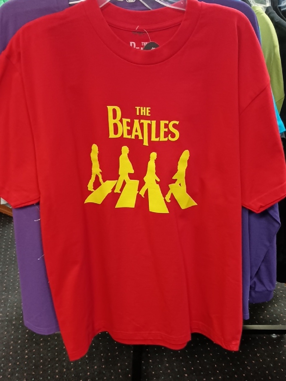 The Beatles Red Tee with Yellow Abbey Road Graphic